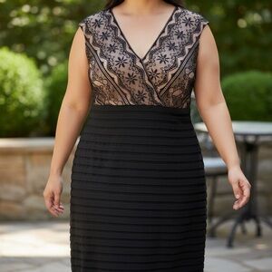 Signature Black Lace V-Neck Midi Dress